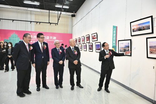 展覽顧問馬志信先生向主禮嘉賓介紹作品